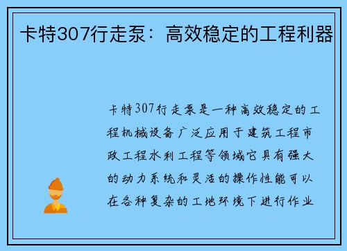 卡特307行走泵：高效稳定的工程利器